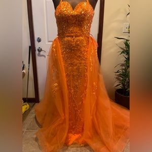 Morilee neon orange prom dress, size 8, in perfect condition